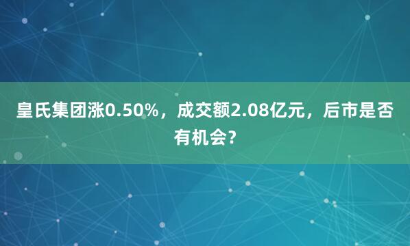皇氏集團漲0.50%，成交額2.08億元，后市是否有機會？