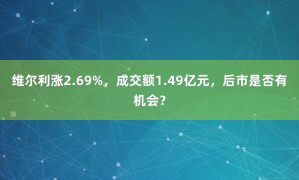 維爾利漲2.69%，成交額1.49億元，后市是否有機會？